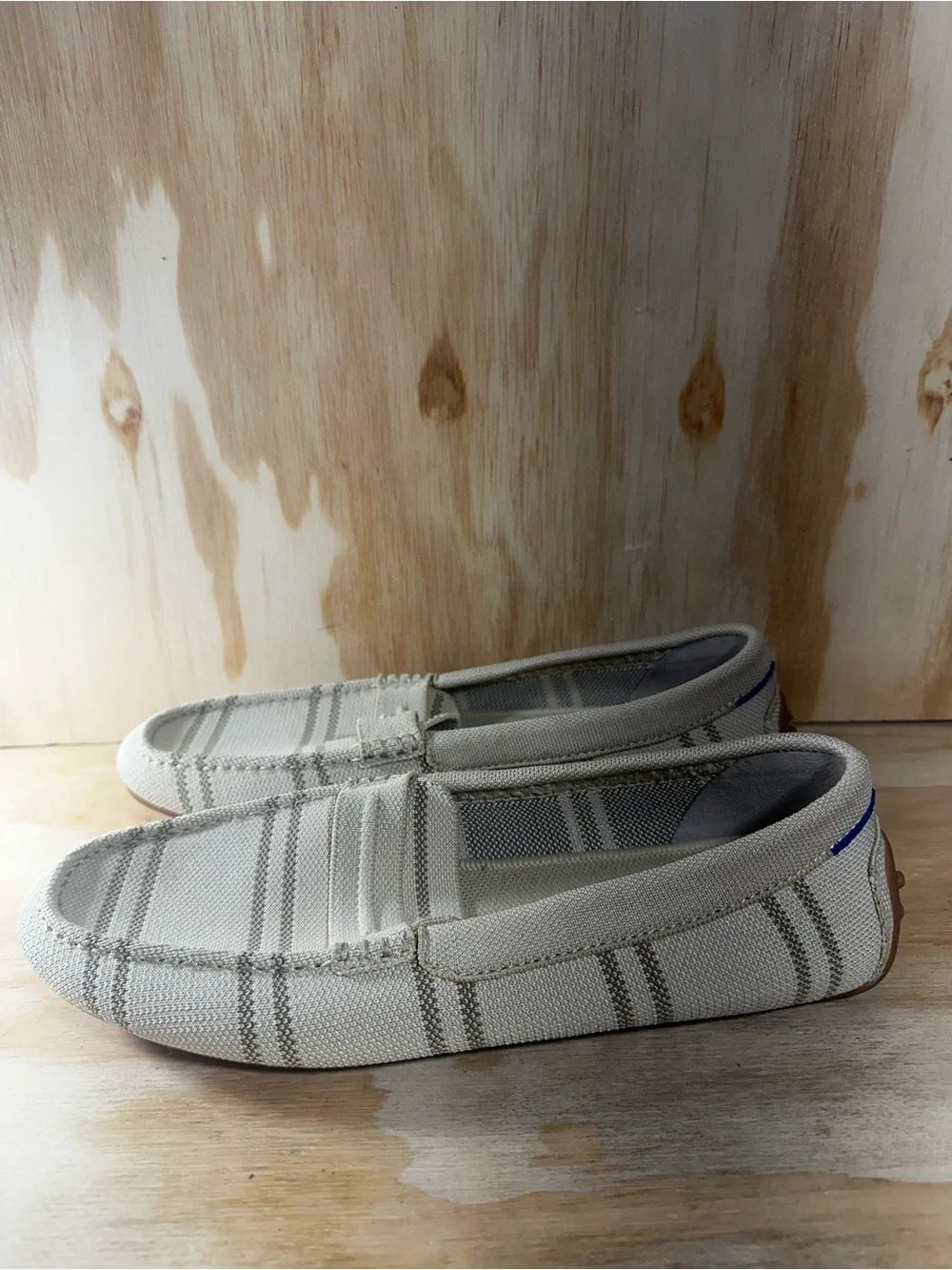 Rothy’s The Daily Driver Casual Slip-On Loafers in Cream Plaid Women’s Size 11.5